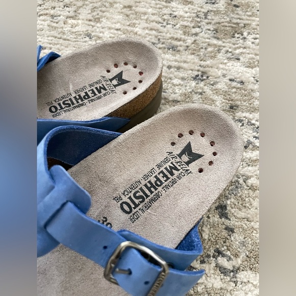 New! MEPHISTO Braided Nubuck Slide Sandals Blue Adjustable Strap Size 39 - Picture 3 of 9
